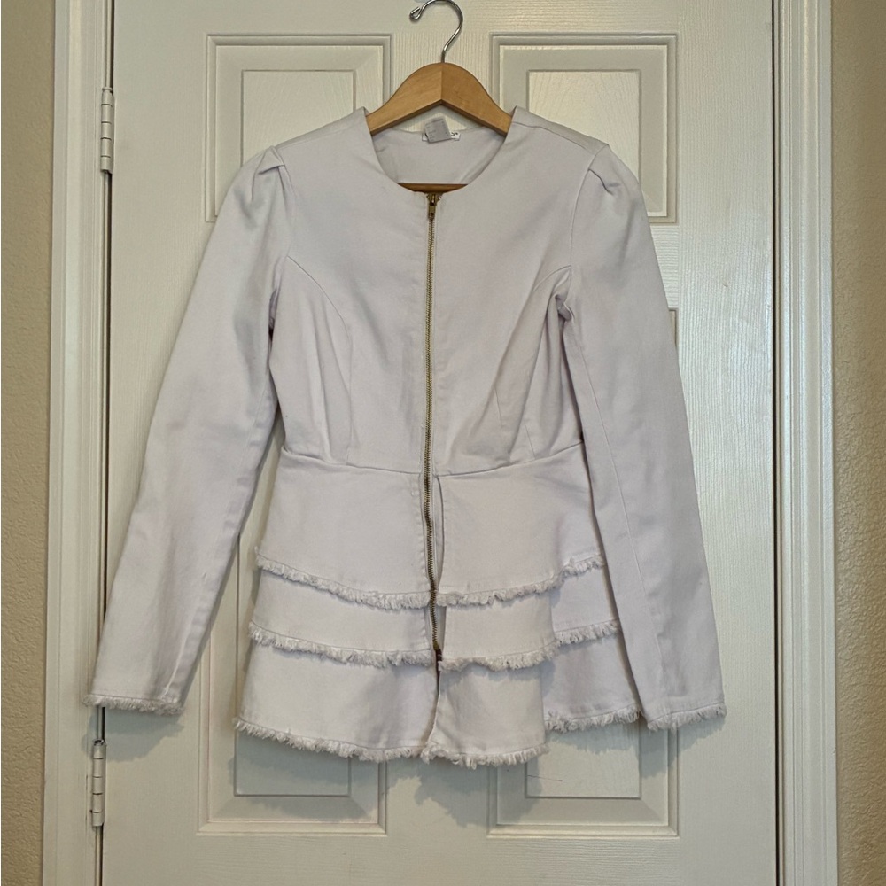 VENUS Cream Jean Blazer with Fringe Details
